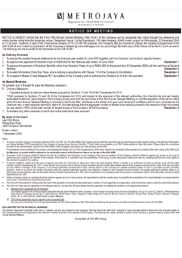 Notice of Meeting 01