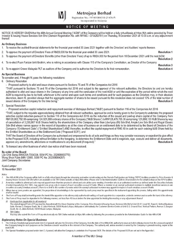 Notice AGM 2021