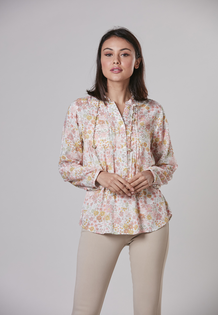 Metrojaya - Margaret - Blouse with Pleats and Fagotting Lace - Ivory