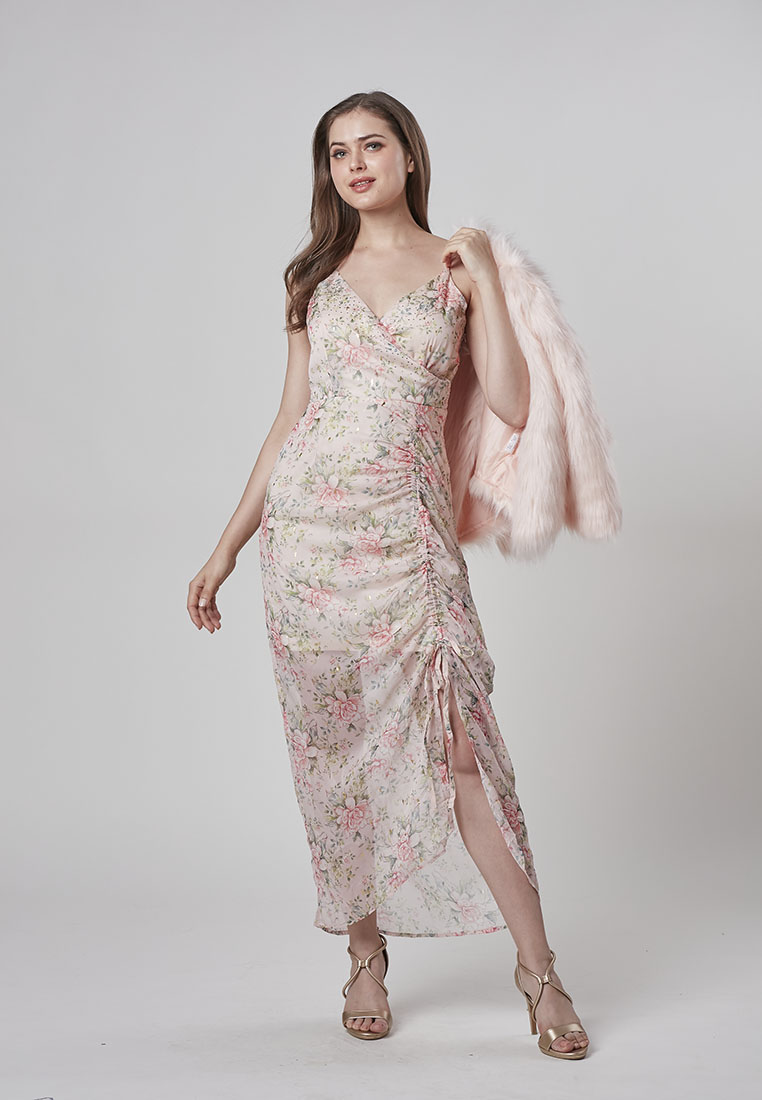 Dusty pink floral maxi dress deals