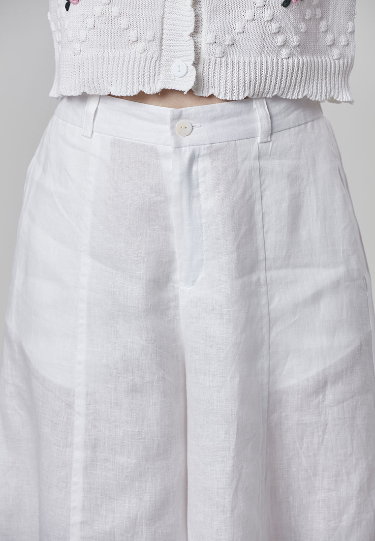 Metrojaya - Andrea - Linen Wide Leg Palazzo Long Pant - Off White