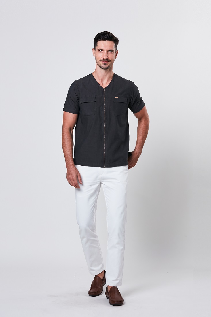 Remy-Short Sleeve Zipper Shirt – Charcoal - Metrojaya Online Shop