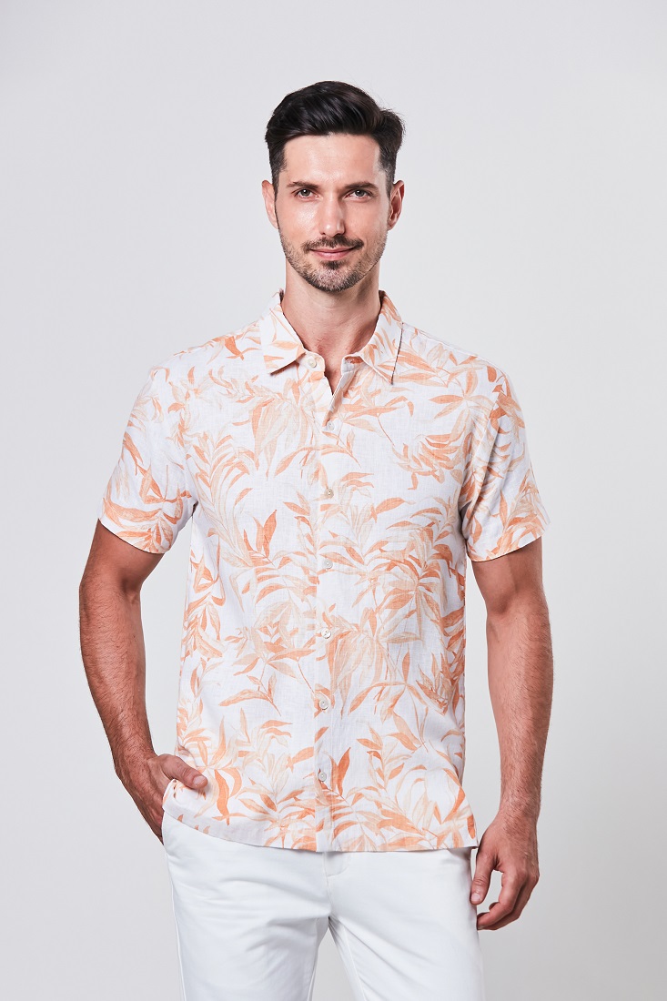 Amand - Short Sleeve Printed Shirt - Orange - Metrojaya Online Shop