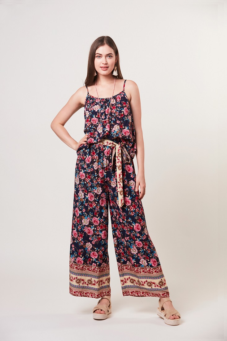 Metrojaya - Noel - Border Printed Pull on Palazzo Pants - Navy