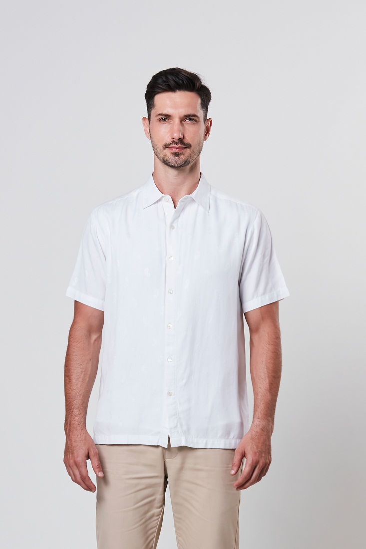 Dean - Short Sleeve Paisley Shirt - Off White - Metrojaya Online Shop