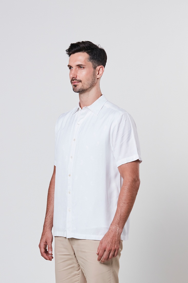 Dean – Short Sleeve Paisley Shirt – Off White - Metrojaya Online Shop