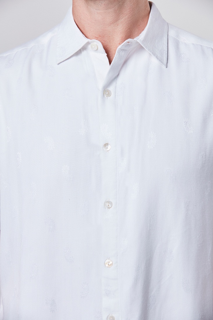 Dean - Short Sleeve Paisley Shirt - Off White - Metrojaya Online Shop