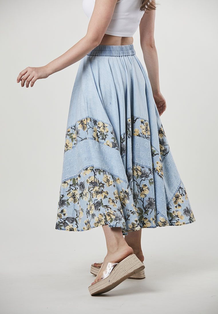 Marley - Denim Circle Skirt with Print and Textured Details - Free Size ...