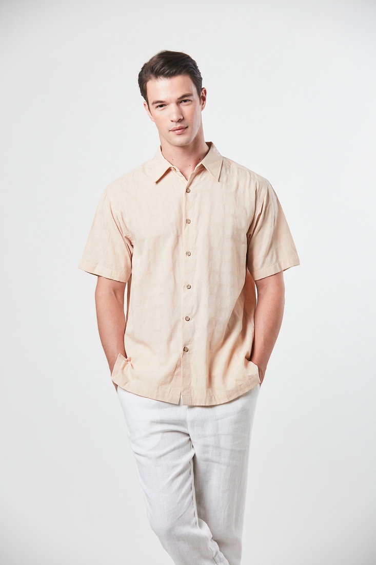 Metrojaya - Dhir - Short Sleeve Buttoned Down Shirt - Beige