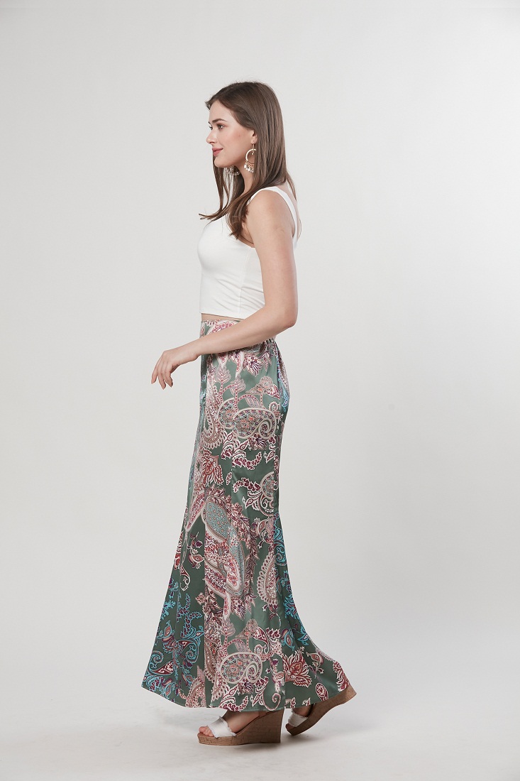 Ella - Godet Printed Mermaid Long Skirt - Dark Olive - Metrojaya Online ...