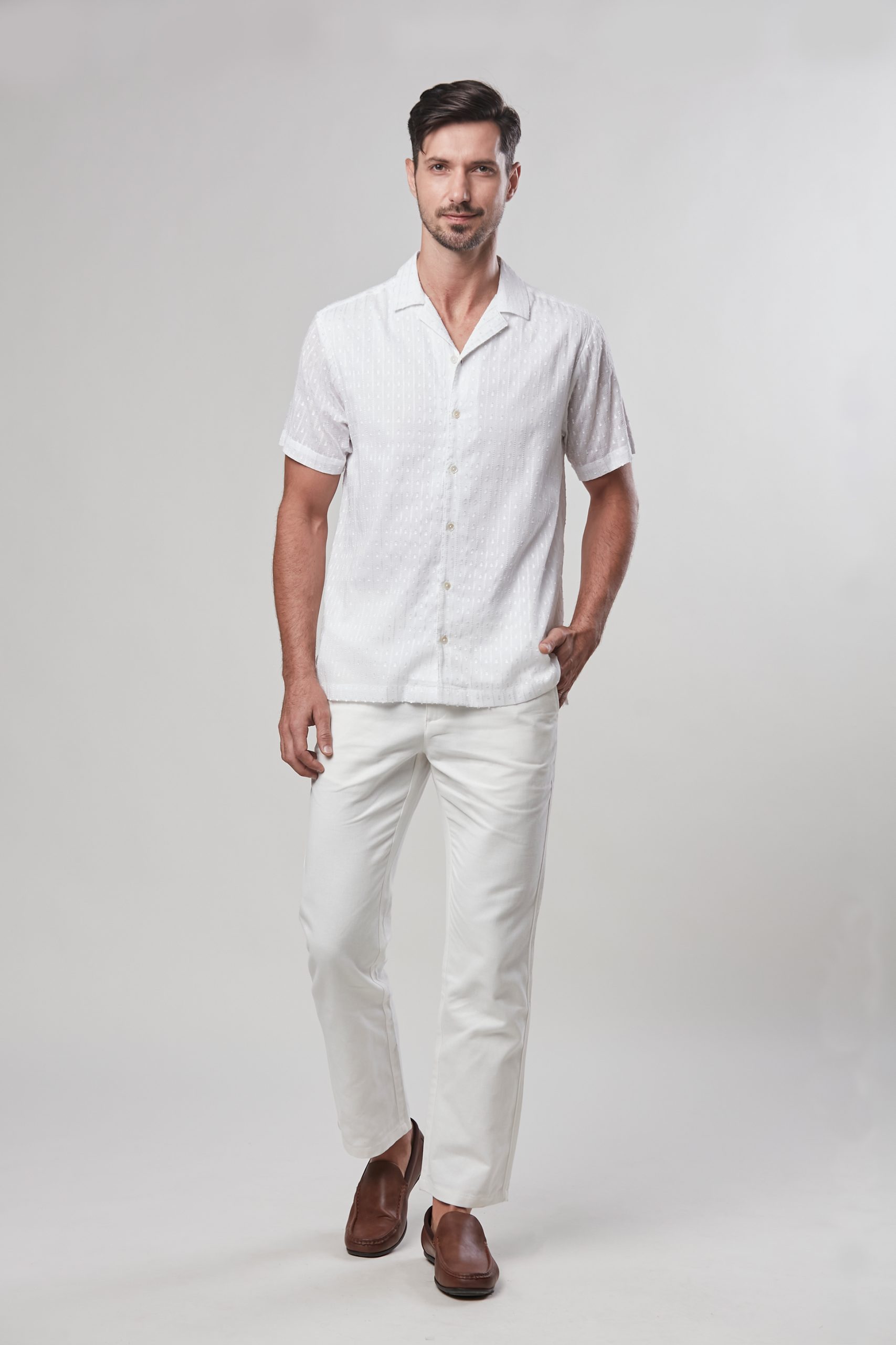 Arlo - Short Sleeve Cuban Collar Shirt - Off White - Metrojaya Online Shop