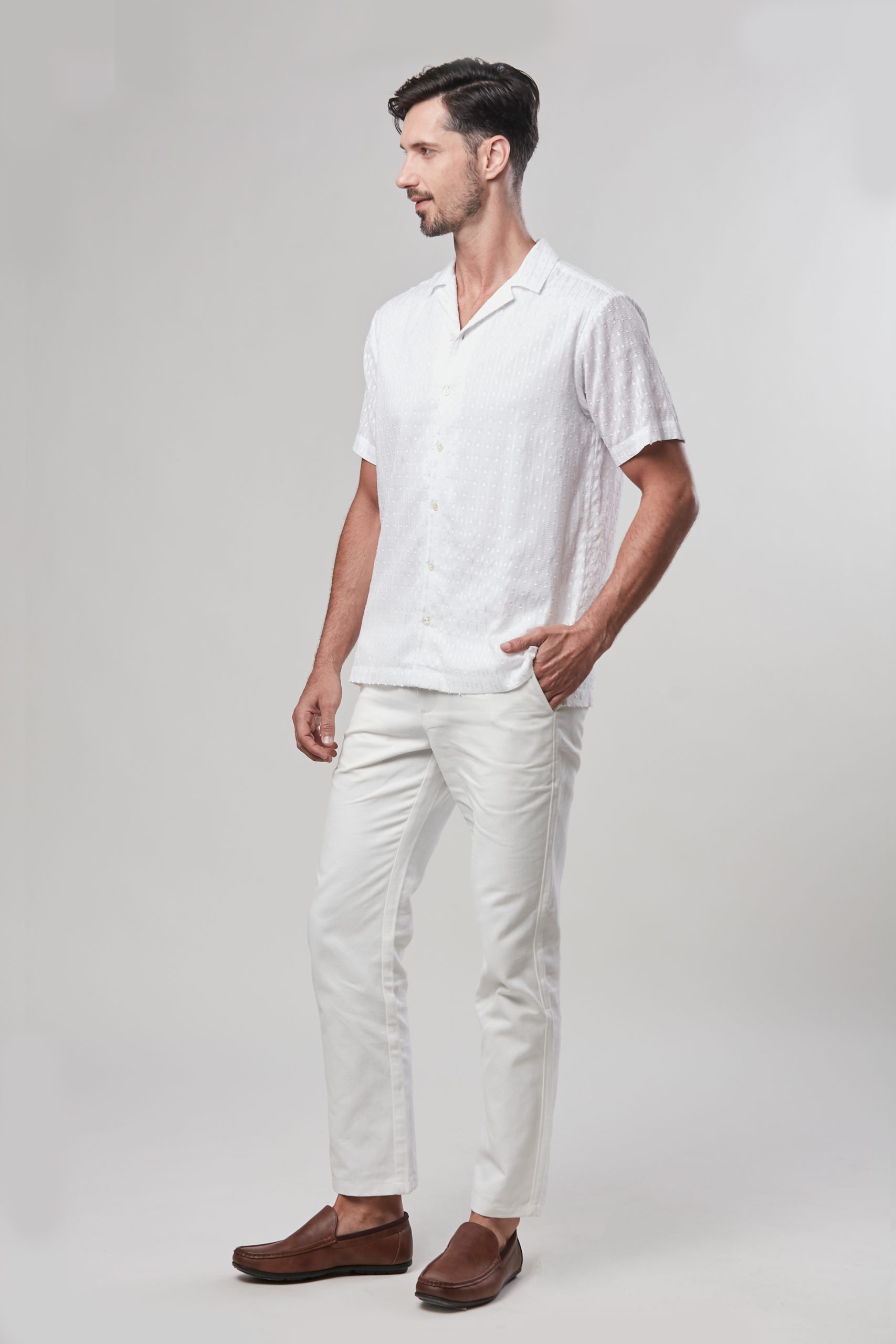 Arlo - Short Sleeve Cuban Collar Shirt - Off White - Metrojaya Online Shop